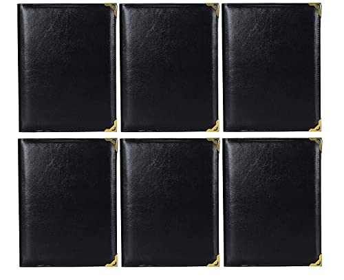 Image of True-Ally 6 pcs A4 Size Faux Leather Menu Folder for Hotel and Restaurant, Check Presenter for Restaurant, Business File Folder, Document Holder, Portfolio /Organizer /Planner with 4 Leaf's (Black, 6)