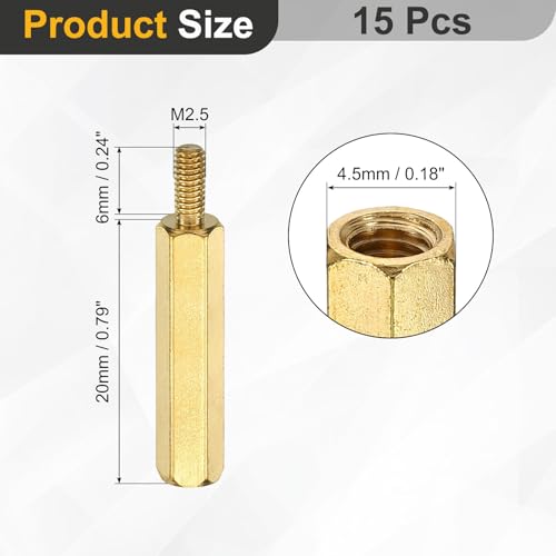 Image of uxcell 15Pcs Male to Female Thread Spacer Screws, M2.5 x 20mm + 6mm Brass Hex Standoff Screws PCB Motherboard for Drone Quadcopter, Computer and Circuit Board