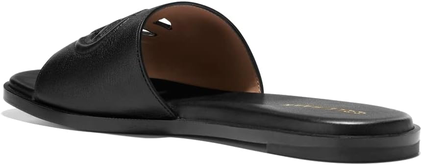 Cole Haan Women's Flynn Logo Slide Sandal Flat, Black Leather, 8