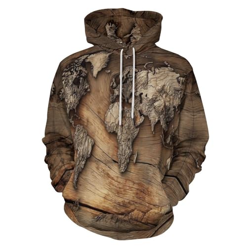 Sweat à capuche carte du monde pull avec poches ample pour éviter les vêtements inconfortables