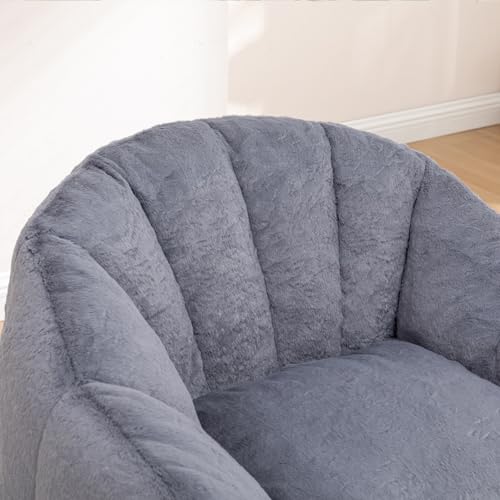 Image of Bean Bag Chair with Arms for Adults - Furry Lazy Sofa, Armrests Stuffed High-Density Foam Filler Chair, Small Cozy Reading in Bedroom Living Room and Dorms (Grey)