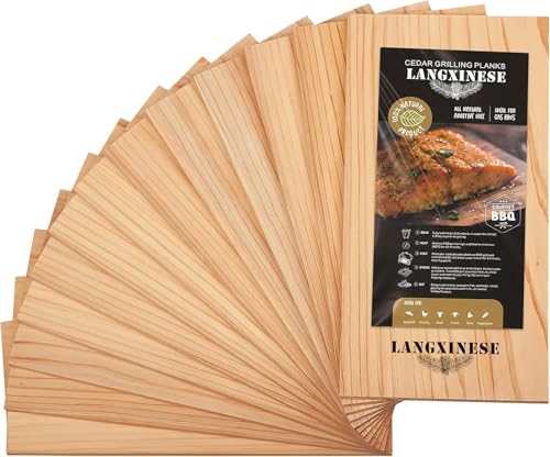 Langxinese 12pk Cedar Planks for Grilling Salmon,11"x 5" Better Smoking, Add Smoky Flavor to Salmon, Veggies, Restaurant Quantity