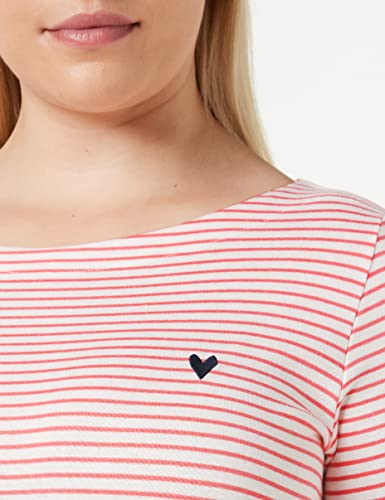 Tom Tailor Women's Striped shirt with heart embroidery, White Peach Small Stripe, 3XL