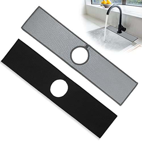 Bimkole 2PCS Wasserhahn absorbierende Matte, Küchenarmatur Waschbecken Spritzschutz Wasserhahn absorbierende Matte Pad Mikrofasertuch Wasserhahn Spritzfänger für Heim Badezimmer Werkzeuge