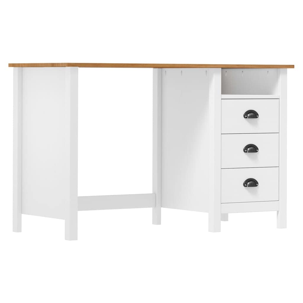 TJROO Escritorio de oficina de 120 x 50 x 74 cm, blanco y madera clara con 3 cajones y 1 estante de madera, escritorio de sala de estudio, amplio espacio de almacenamiento, escritorio para ordenador