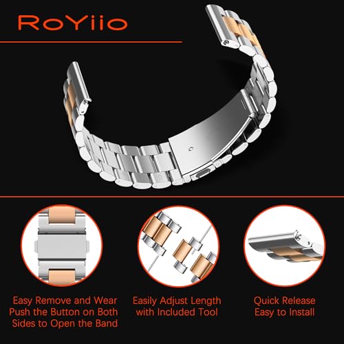 RoYiio Metal Strap for Xiaomi Watch S4/2/S3/2 Pro/S2 Straps Redmi Watch 5 Lite/Active Strap Stainless Steel 22mm Replacement Band for Garmin Venu 4 45mm/Forerunner 570 47mm/Venu 3 - Image 3