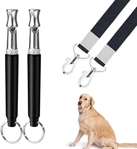 Dog Whistle, 2 Pack Ultrasonic Dog Whistle to Stop Barking, Professional Dog Whistle Recall Training, Safe Silent Dog Whistle to Stop Barking Training Control Tool for Dogs, with Black Strap Lanyard