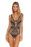 Becca by Rebecca Virtue Women's Show & Tell Plunge One Piece Swimsuit Black/Tan M