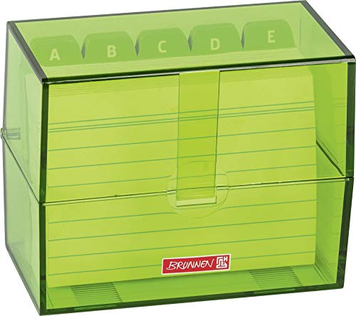 Brunnen,1026353583, BRUNNEN 102057052 Karteikasten, 12x9,5x6,5 cm (für A7 Karteikarten), Polystyrol, kiwi, Colour Code, 1, & 102279195 Karteikarte (A7 liniert, 200 Stück, eingeschweißt) sortiert
