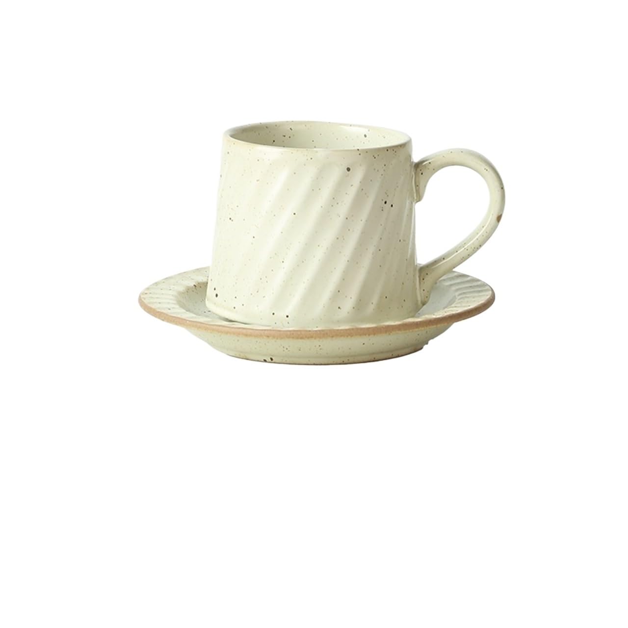 Taza de café de cerámica blanca con rayas, lunares y platillo de 300 ml para hogar
