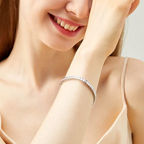 Hzx Jeley Tennis Bracelet For Women, Sterling Silver 925 Cz Tennis Bracelet,3X3Mm+5A Cubic Zirconia Princess Cut Diamond Bracelet With Tongue Clasp Jewelry (6.75-7.25 Inch) #TOP5