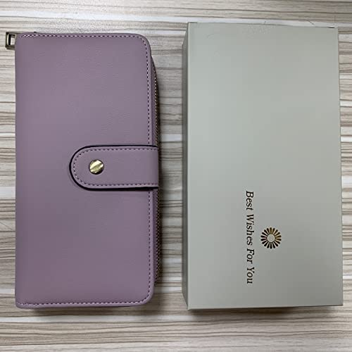 Rfid Blocking 100% Leather Women's Wallet Large Capacity Zip Around Phone Holder Clutch Travel Purse Wristlet Minimalist - Quality Zipper Hardware Buckle Handy Money 15+ Card Id Slots (Light Purple) #TOP7