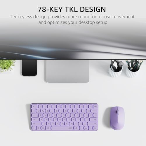 Image of Rapoo Multi-Device Keyboard and Mouse Combo, 2.4GHz /Bluetooth 5.0 /4.0 Wireless Keyboard & Mouse Set for Windows /Mac /Linux /Chrome, Support 4 Devices, Low-Profile Silent Click, Battery Powered, Purple