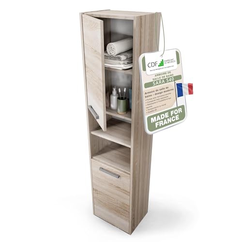CDF Meuble de Salle de Bain – Colonne de Rangement étroite 40 x 30 x 170 cm avec Porte et étagères – Armoire Haute Moderne pour Salle de Bain – Sonoma