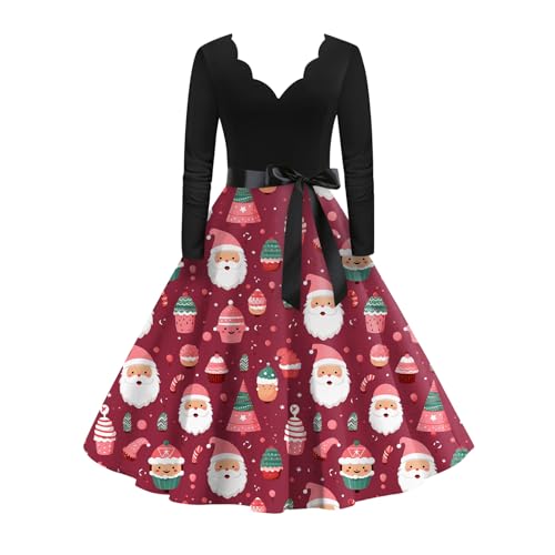 Generisch Stilvolles Weihnachtskleid für Damen mit Weihnachts Print Weihnachtskleidung modische Weihnachtskleider Weihnachtsoutfit Bequeme Kleidung...