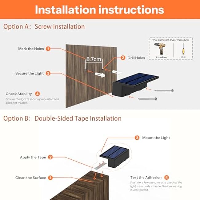 Solar Fence Lights Outdoor Step Lights RGB Warm White 3000K Matte Black