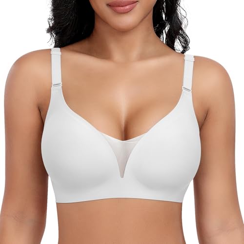 Image of Wireless Bras for Women Lace V Neck No Underwire Push Up Bra Seamless Braslettes Full Coverage Plus Size Everyday Bras S-3XL