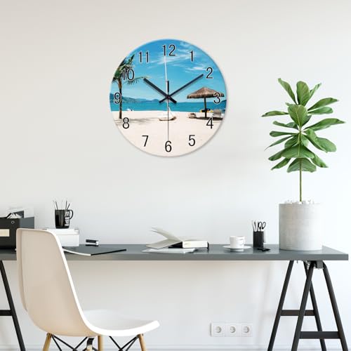 Image of XFM Beach Wall Clock Battery Operated 14 Inch Blue Tropical