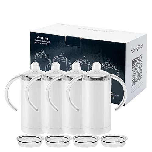 4 Pack 12 OZ Sublimation White Blank Straight Sippy Cup,Insulated Stainless Steel Tumblers with Screw-ON LIDS