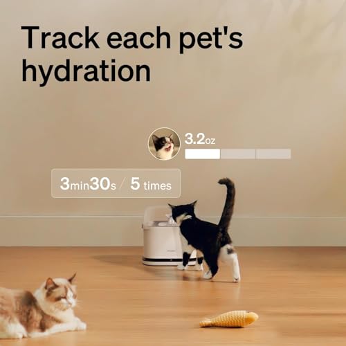 Image of PETLIBRO Cats Water Fountain for Multi Cats, Cat Fountain with RFID Recognition Each Pet, 3L /101oz Pump-Free Cat Water Fountain Stainless Steel Tray, 2.4G Wi-Fi APP Pet Water Fountain x2 Collar Tags