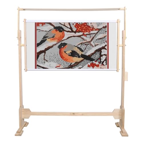 TENNIEX 29 x 15 Inch Large Wood Cross Stitch Frame, Wooden Needlepoint Embroidery Tapestry Scroll Frame, Adjustable Quilting Frames for Hand Quilting Floor Stand Needlework Embroidery Rack