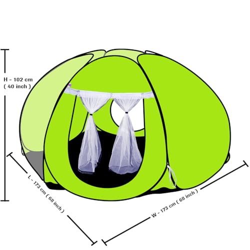 Image of SILVER SHINE Foldable Delightful Patterns Popup Kids Play Tent House for Multi Purpose|PlayTent House for up to 10 YearOld Kids Girls&Boys|Mosquito Net Design Tent for Kids Tent House (Green Star)