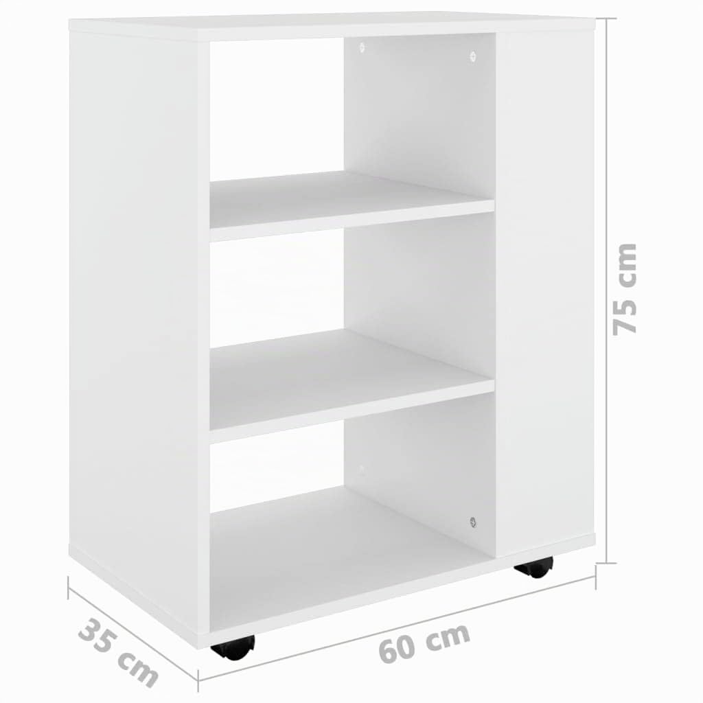 vidaXL Armario con Ruedas Cajonera Estantería Estante Oficina Habitación Muebles Mobiliario Almacenamiento de Madera Contrachapada Blanco 60x35x75 cm