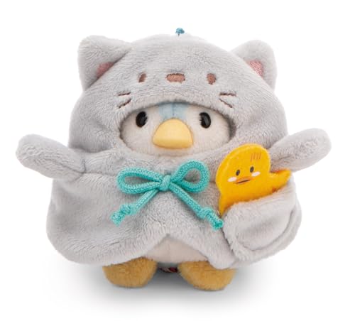 NICI peluche pingüino Waddle 8cm con pato y disfraz de gato en caja de regalo 8,5x6,5x10cm azul - Juguete hecho de suave tejido peludo para abrazar y jugar, para niños y adultos - 61143