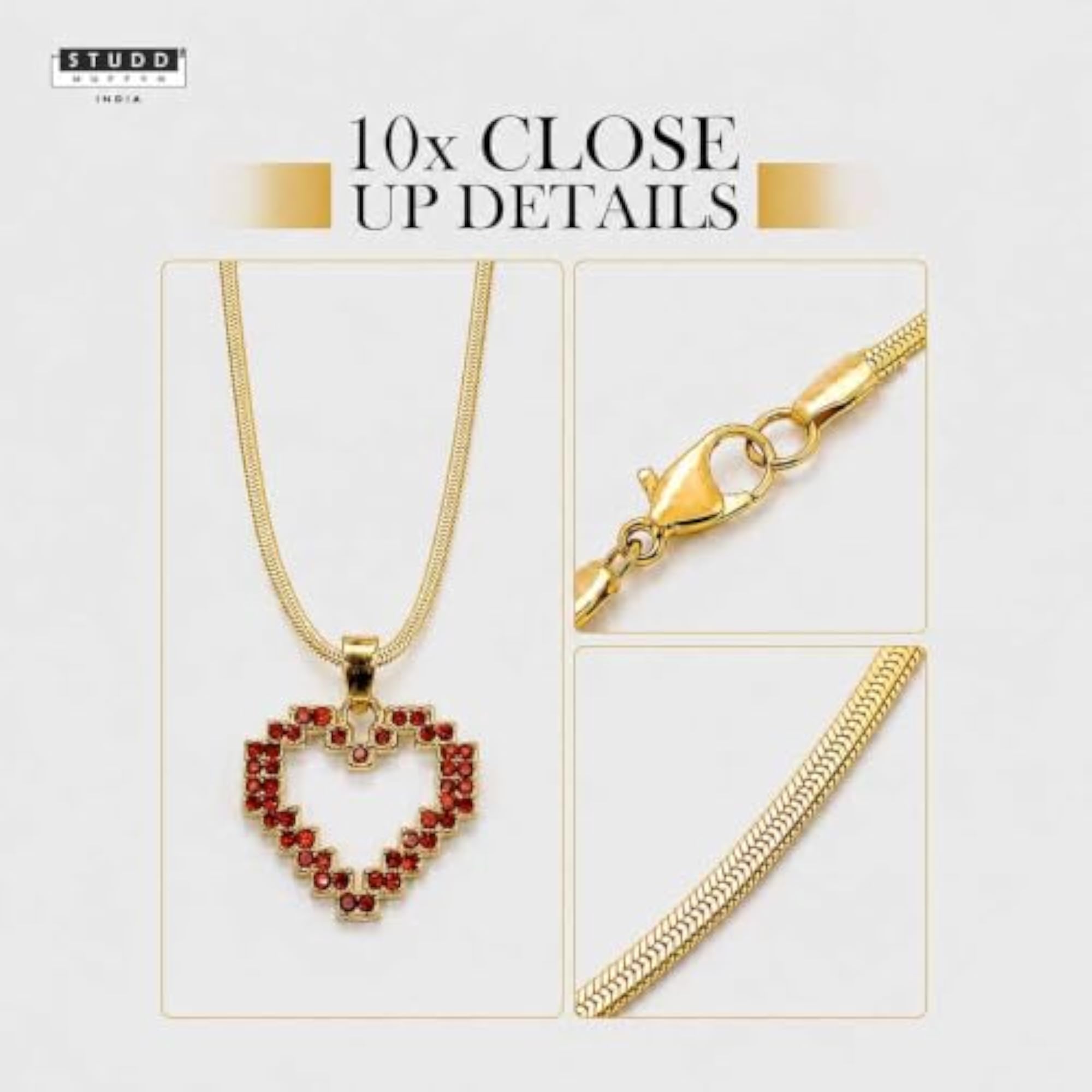 Red Heart Pixel Pendant, 24K Gold Tone Plated Charm