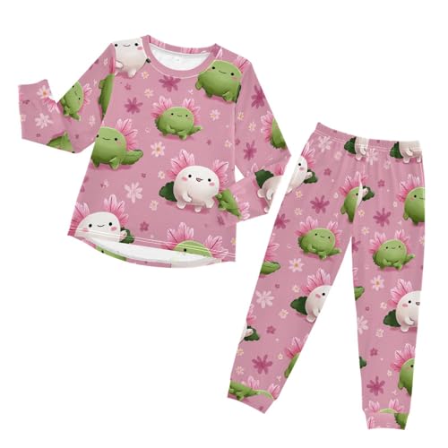 Cute Floral Axolotl Background Soft Pajama Set for All Seasons,Breathable Pjs Long Sleeve Sleepwear,Comfy Loungewear 2 Piece Underwear Set 5T