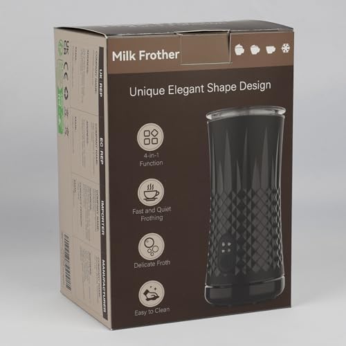 Dallfoll 4-in-1 Automatic Milk Frother, Electric Milk Steamer, Hot and Cold Milk Foamer, Maximum 240ml, 400W, Auto Shut-Off for Coffe, Latte, Cappuccino