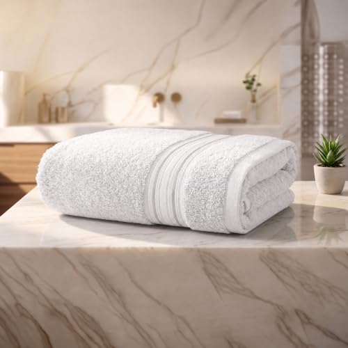 Image of LANE LINEN Luxury Bath Towels Set - 1 Piece, 100% Cotton Bathroom Towels, Zero Twist, Quick Dry Absorbent Bath Towel, Super Soft Gym Towel - White