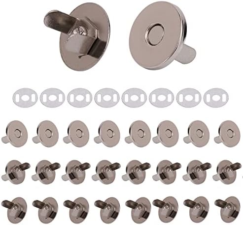 Trimming Shop 2 x 18mm Silver Magnetic Snap Fastener for Purses, Bags, Crafts Sewing, and Clothing Repair, Clasp with Male and Female Parts - Press Stud Closure with 2 Metal Backing Washers