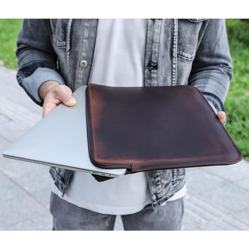 Image of CONTACTS Full Grain Leather 14 inch Laptop Case Large Document Bag Notary Bag Slim Briefcase for Men