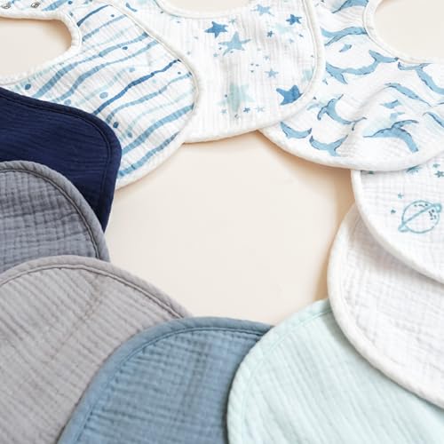 Image of Konssy 10-Pack Muslin Baby Bibs for Drooling and Teething