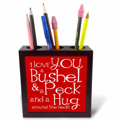 3dRose I love you a bushel and a peck. Red. 5 inch tile pen holder
