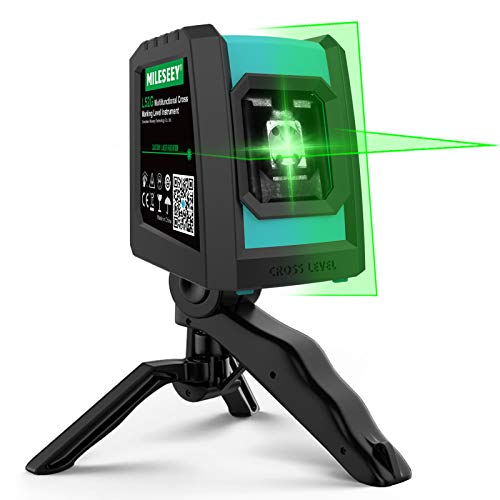 Mileseey Laser Level, DIY Self-Leveling Green Beam Horizontal and Vertical Cross Line Laser with Rotatable Folding Tripod/Magnetic Point/Rechargeable for Construction/Hanging Pictures