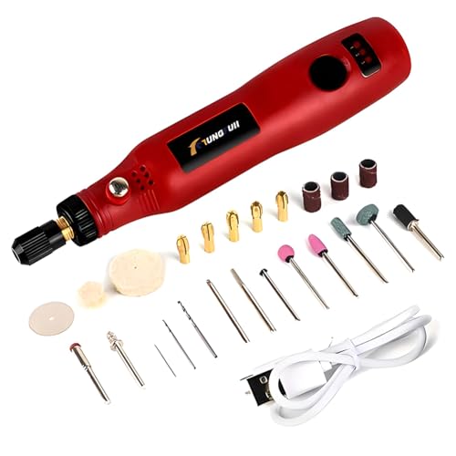 Tungfull 3.7V Li-ion Mini Rotary Tool with 3 Speed Adjustable, 24pcs Accessories Kit Electric Drill DIY USB Cordless Grinder Pen for Polishing Cleaning and Engraving