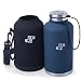 [Upgraded] Beer Growler 64 oz - Thermos Water Bottle - Insulated Stainless Steel Vacuum Water Jug Dark Blue for HOT and COLD Beverages - Black Neoprene Growler Carrier