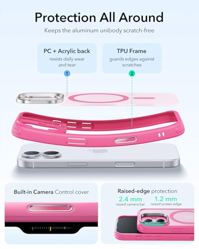 Image of ESR for iPhone 17 Case with Stash Stand, Camera Control Cover Compatible with MagSafe, Military-Grade Drop Protection Magnetic Phone Case, Scratch-Resistant Back Cover,Frosted Pink