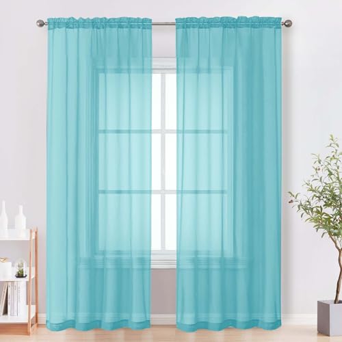 Image of OVZME Sheer Curtains 84 Inches Long 2 Panels Set, Light Filtering Transparent Lightweight Soft Window Treatment Panels for Study Room Living Room Guest Room, Each 42W x 84L Inches, Aqua