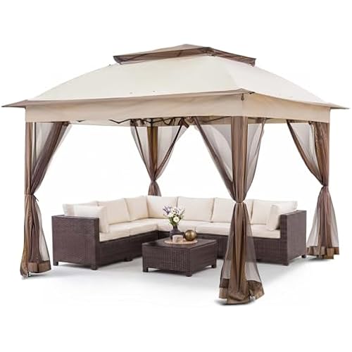 COOS BAY 11x11 Pop Up Gazebo with Netting, Canopy Tent, Beige