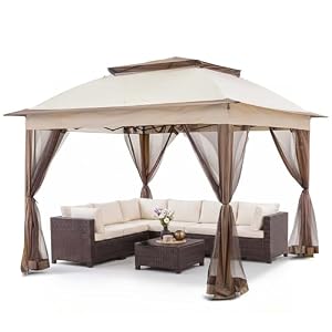 COOS BAY 11×11 Pop Up Gazebo with Netting, Canopy Tent, Beige