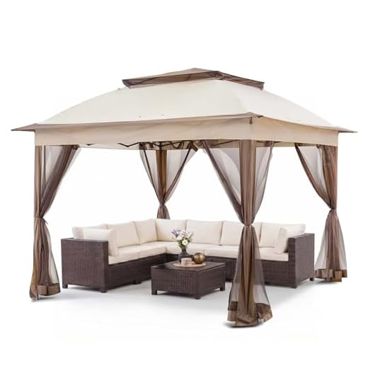COOS BAY 11x11 Pop Up Instant Gazebo Tent with Mosquito Netting Outdoor Canopy Shelter with 121 Square Feet of Shade (Beige)