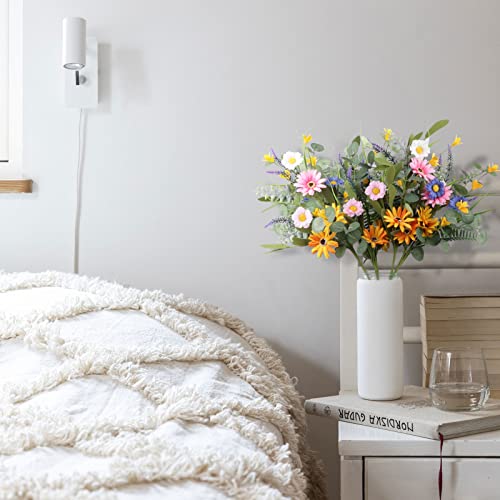 Nubauto 4 Bundles Fake Artificial Flowers, 20" Silk Daisy & Lavender Flowers Artificial Bouquet, Faux Spring Sunflowers Artificial Decorations For Home Indoor Table Vase Wedding Front Door Farmhouse #TOP2