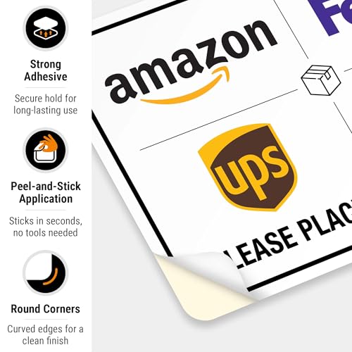 Image of Package Delivery Sign, Please Leave Packages Here Sign, FedEx, Amazon, UPS, USPS, 10x7 Inches, 4 Mil Vinyl Decal Stickers Weather Resistant, Made in USA by Sigo Signs