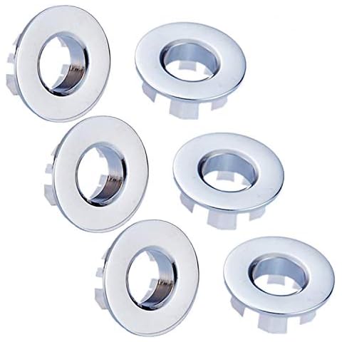 Homdipoo Ceramic Bathroom Vessel Vanity Sink Art Basin Sink Basin Trim Overflow Cover Brass Insert in Hole Round Caps Chrome 6 Pack (Silver) Cover