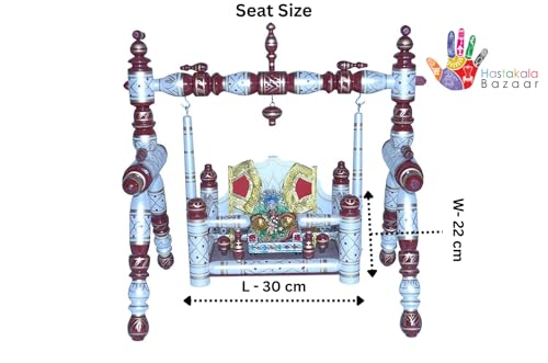 Image of Stronge Wooden Foldable Laddu Gopal Jhula | Krishna Jhula | Krishna Palana Hindola | Wooden God Jhula Big Size | Royal & Antique for Pooja Home (Pearl White Cherry)