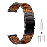 AWMES Compatible with Samsung Galaxy Watch 3 45mm Band,22mm Natural Wooden Red Sandalwood Stainless...