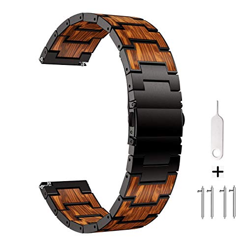 AWMES Compatible with Samsung Galaxy Watch 3 45mm Band,22mm Natural Wooden Red Sandalwood Stainless Steel Metal Link Bracelet Band for Samsung Watch 3 45mm/46mm,Gear S3 Classic/Frontier AWMES Compatible with Samsung Galaxy Watch 3 45mm Band,22mm Natural Wooden Red Sandalwood Stainless Steel Metal Link Bracelet Band for Samsung Watch 3 45mm/46mm,Gear S3 Classic/Frontier